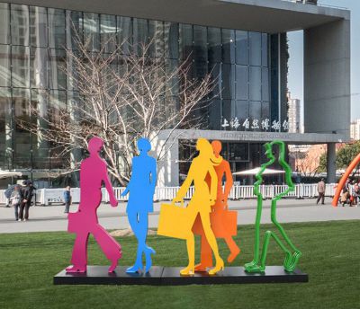 博物館戶(hù)外彩繪不銹鋼購(gòu)物人雕塑