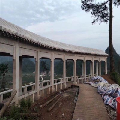 景區(qū)戶(hù)外擺放天然大理石雕刻長(zhǎng)廊石亭