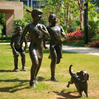 公園戶(hù)外擺放玻璃鋼仿銅兒童童趣人物小品雕塑