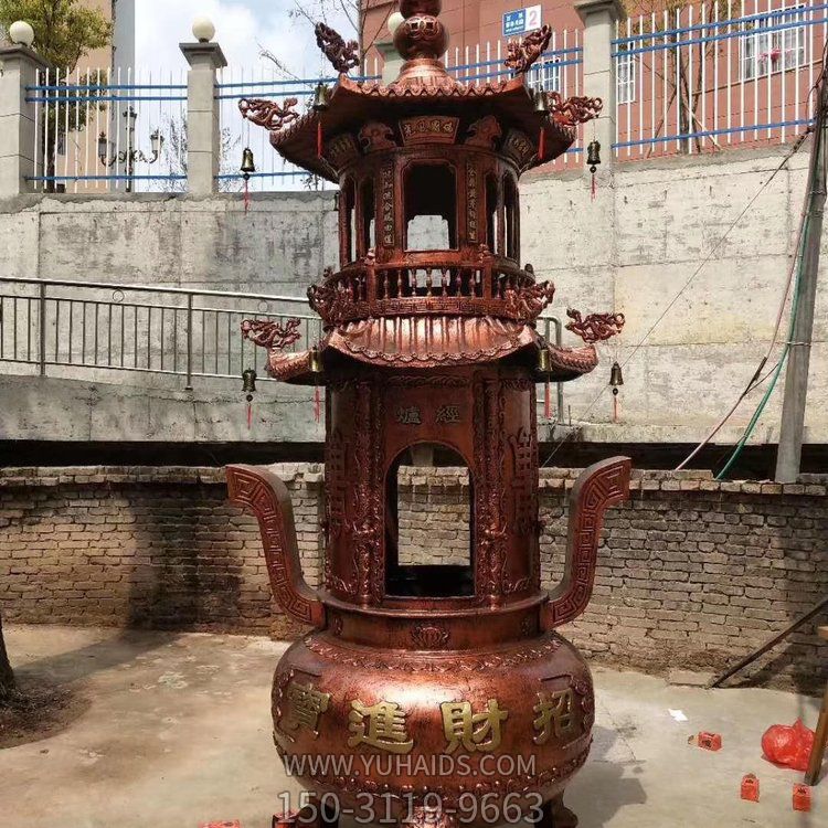 圓形，多層，鑄銅焚香爐雕塑