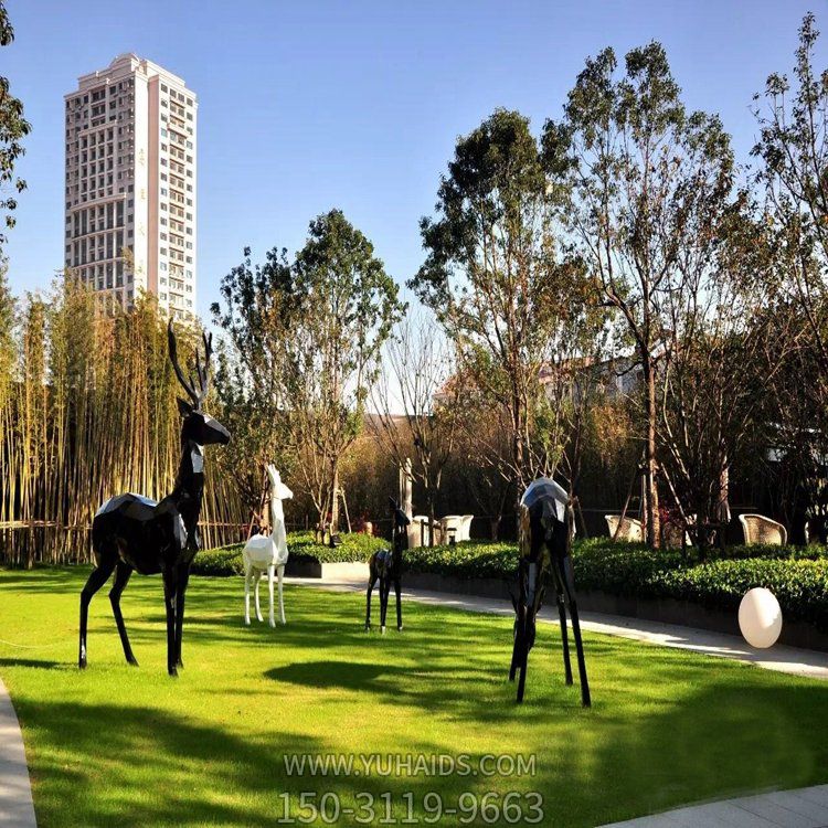 玻璃鋼鹿，抽象鹿，計(jì)劃塊面動(dòng)物擺件雕塑