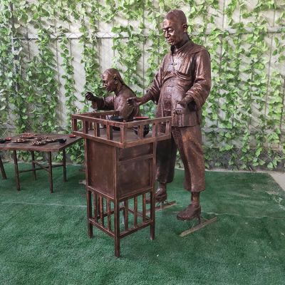 吃面，玻璃鋼仿銅民俗生活場(chǎng)景雕塑