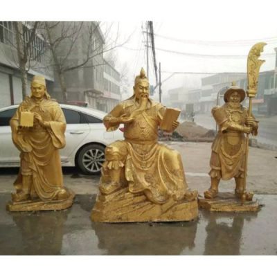 寺廟景區(qū)大型鑄銅噴金漆關(guān)公、周倉和關(guān)平