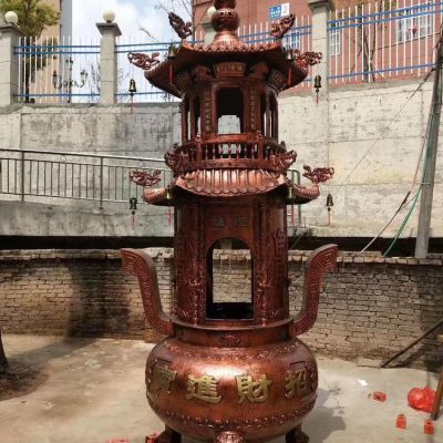 圓形，多層，鑄銅焚香爐