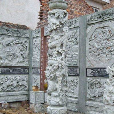 古建高浮雕壁畫(huà)，盤(pán)龍柱