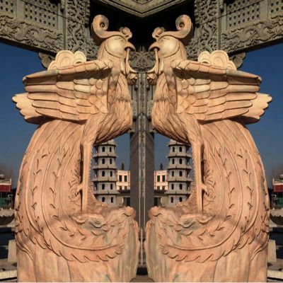 別墅小區(qū)黃蠟石浮雕工藝戶外園林裝飾品擺件鳳凰雕塑