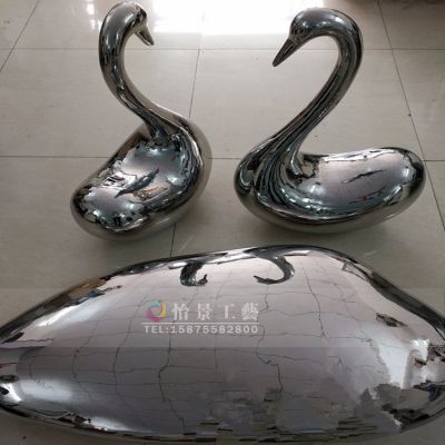 室內(nèi)商廈不銹鋼鏡面白鋼抽象創(chuàng)意個(gè)性天鵝雕塑
