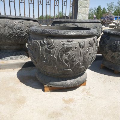 青石石雕戶外園林景觀仿古做舊石缸雕塑