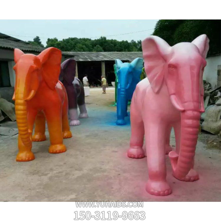 玻璃鋼彩繪噴漆大象雕塑游樂(lè)場(chǎng)戶外擺放小品