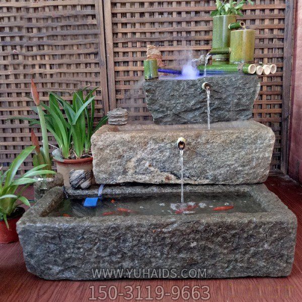 庭院室內造景擺放老石槽流水養(yǎng)魚池雕塑