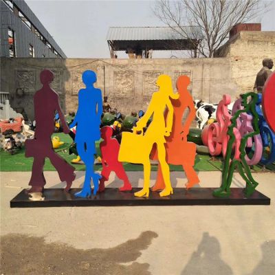 商場(chǎng)擺放 不銹鋼剪影抽象購物人雕塑