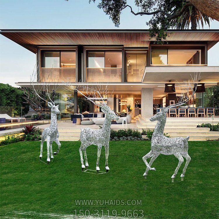 草坪動(dòng)物雕塑擺件，不銹鋼梅花鹿
