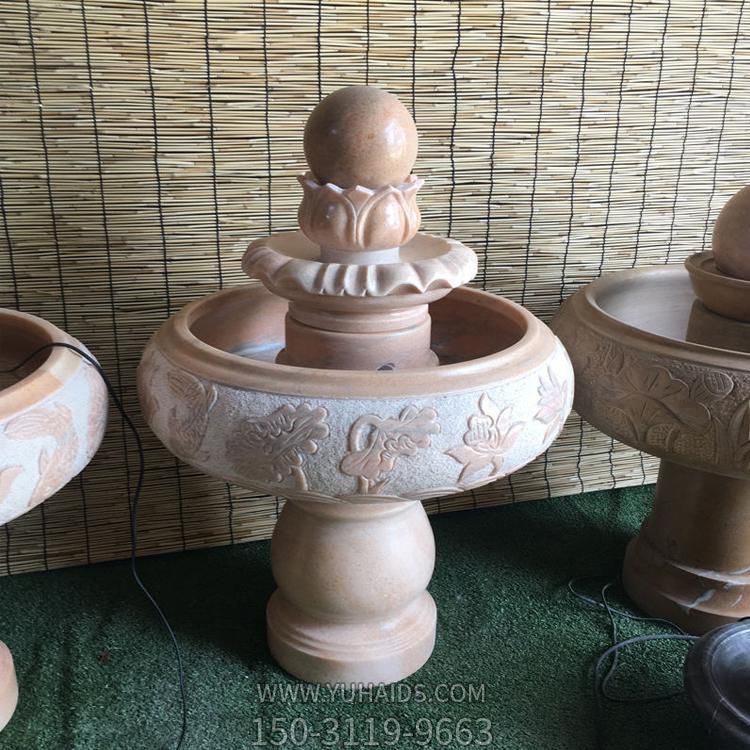 晚霞紅大理石風(fēng)水球水缽，室內(nèi)家用小型招財(cái)擺件雕塑