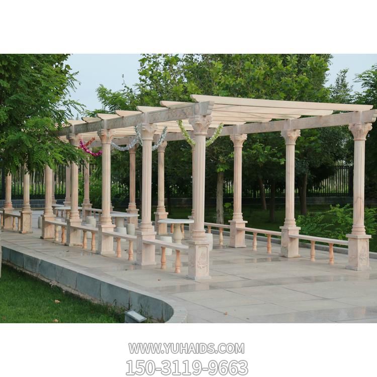 公園石雕晚霞紅長(zhǎng)廊休閑乘涼戶外大型景觀擺件雕塑