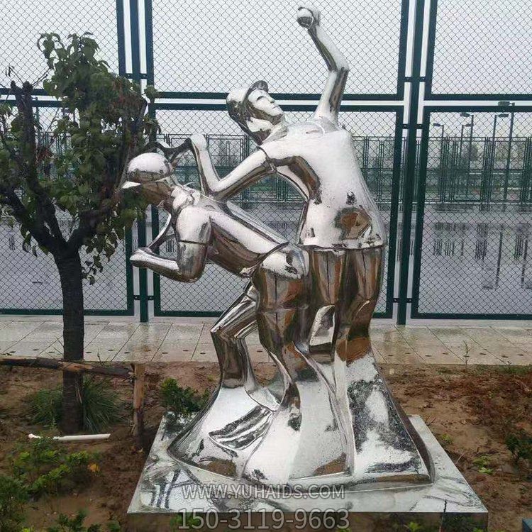 打網(wǎng)球，不銹鋼鏡面抽象體育運(yùn)動(dòng)人物景觀(guān)雕塑