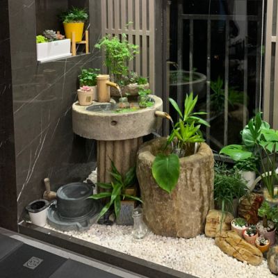 老舊石槽石頭魚缸花盆石缸水槽庭院陽(yáng)臺(tái)流水景觀組合牛馬豬槽石磨