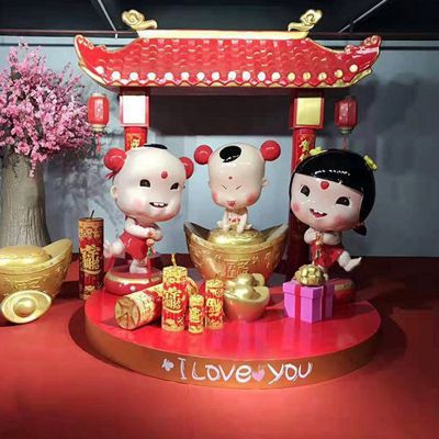 戶外可愛(ài)玻璃鋼彩繪年味娃娃雕塑