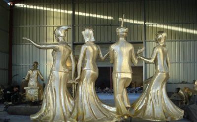 傣族少數(shù)民族跳舞人物玻璃鋼仿銅雕塑