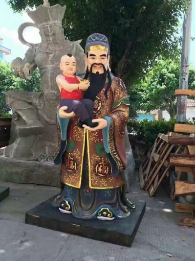 戶(hù)外創(chuàng)意懷抱嬰孩的祿星福祿壽雕塑