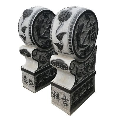 庭院門(mén)口創(chuàng)意大理石仿古做舊浮雕吉祥如意抱鼓石雕塑