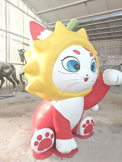 玻璃鋼卡通貓咪，招財(cái)貓雕塑