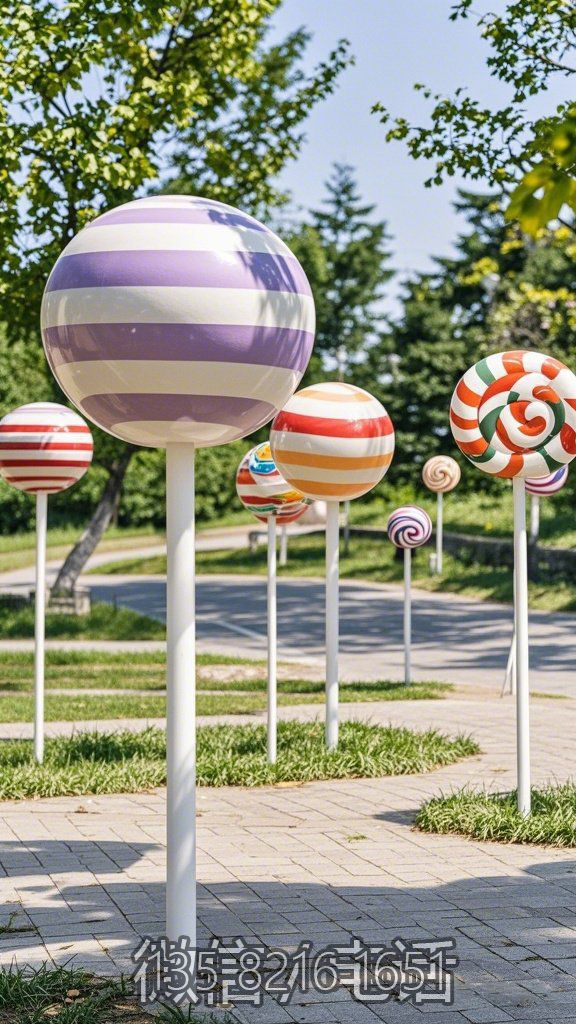 公園里的玻璃鋼棒棒糖美陳裝飾擺件