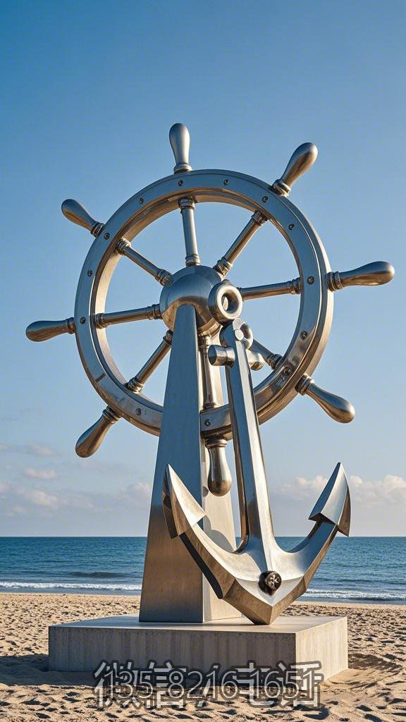 不銹鋼船錨&船舵雕塑