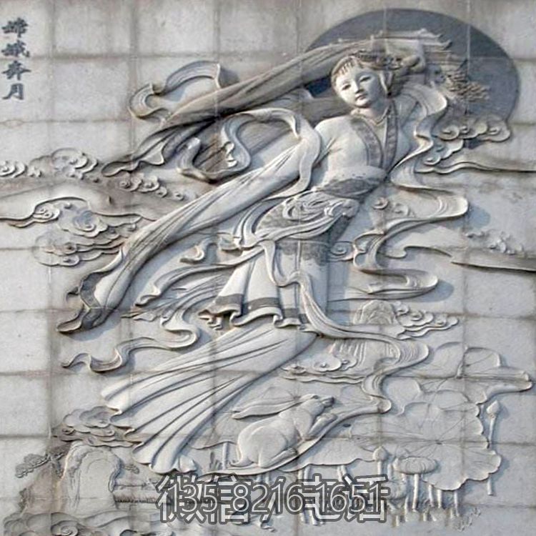 別墅園林嫦娥奔月浮雕大理石石刻神話人物壁畫(huà)