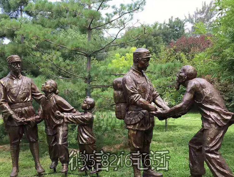 玻璃鋼仿銅送別八路軍情景人物群雕