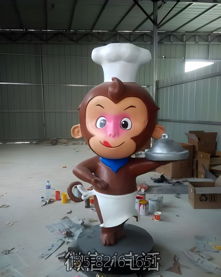 飯店玻璃鋼卡通小猴子廚師雕塑
