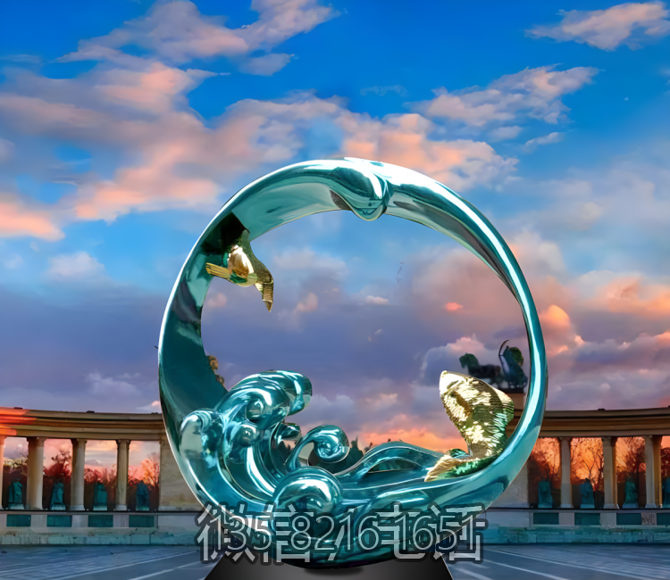 圓環(huán)雕塑-城市街道創(chuàng)意不銹鋼彩繪鏡面抽象綠色圓環(huán)雕塑