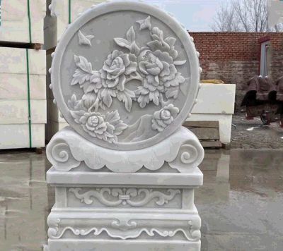 菊花紋漢白玉抱鼓石門墩