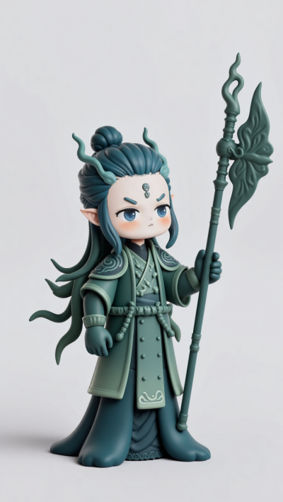 手持戰(zhàn)戟的Q版敖丙雕塑