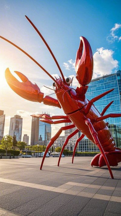 不銹鋼噴漆仿真龍蝦雕塑