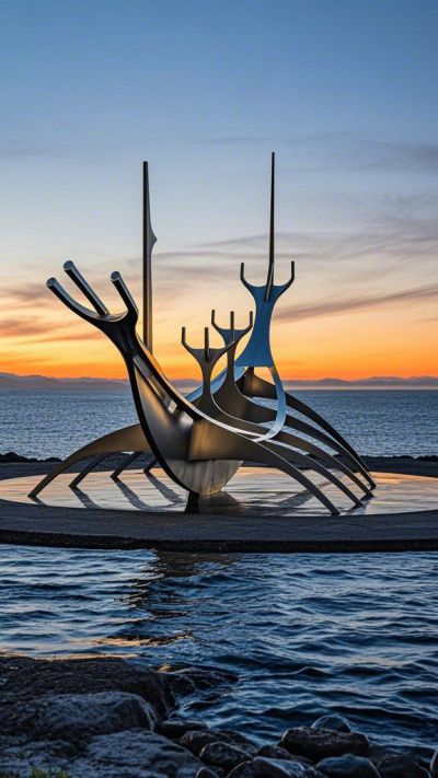 太陽航海者不銹鋼小船雕塑