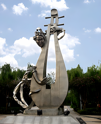 城市景觀大型不銹鋼藝術(shù)景觀抽象彈琵琶的人物雕塑