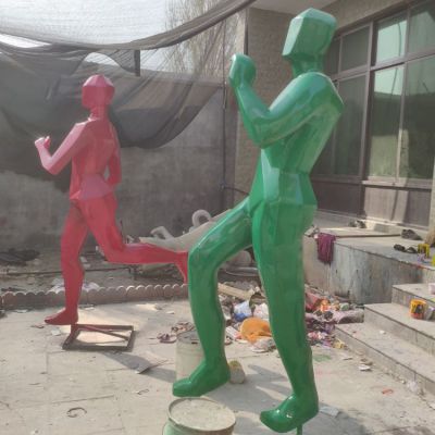 操場體育景觀玻璃鋼幾何創(chuàng)意抽象跑步人物雕塑