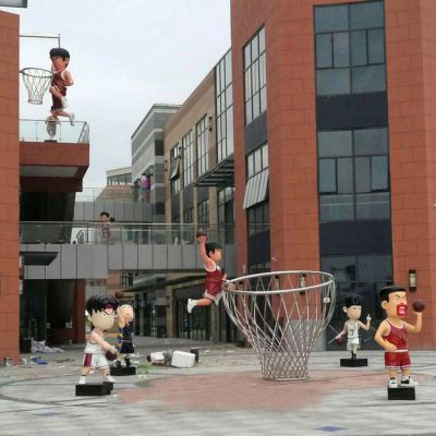 小區(qū)景觀裝飾擺件玻璃鋼打籃球的卡通人物雕塑