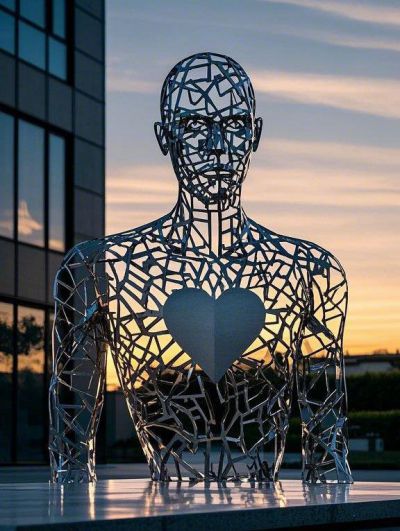 不銹鋼編織網(wǎng)格鏤空抽象人物雕塑