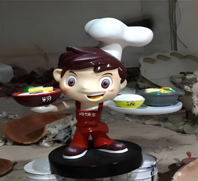飯店端盤(pán)子上菜的卡通廚師小子雕塑