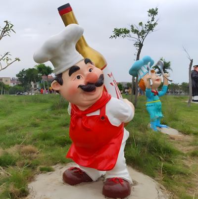 戶外園林玻璃鋼卡通人物創(chuàng)意廚師雕塑