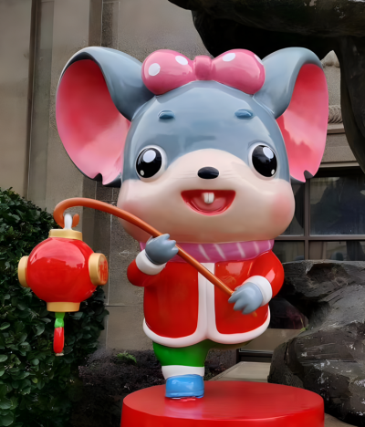 商場美陳店鋪裝飾擺件玻璃鋼樹脂定制卡通生肖鼠雕塑