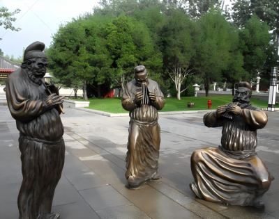 園林景觀演奏樂(lè)器的胡人銅雕雕塑