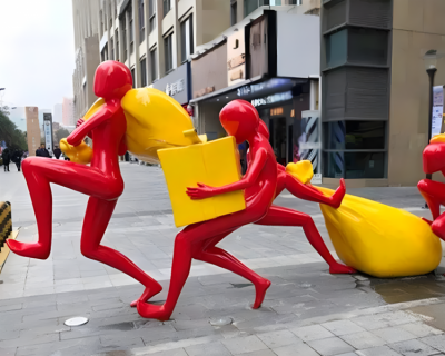 商業(yè)廣場(chǎng)創(chuàng)意玻璃鋼購(gòu)物人物情景雕塑