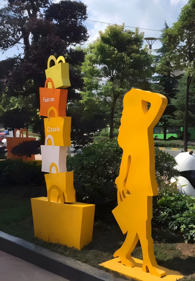 剪影不銹鋼購(gòu)物人物購(gòu)物袋雕塑