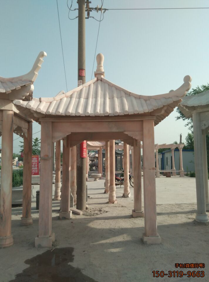晚霞紅單層、單檐、加厚、四角涼亭雕塑